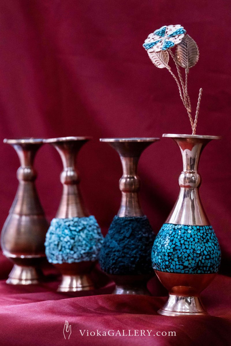 Handmade turquoise inlaying flower pot