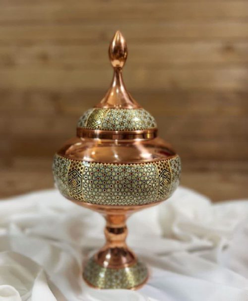 khatamkari on copper candy pot