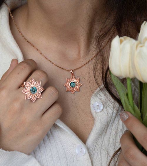 Turquoise Flower Jewelry Set
